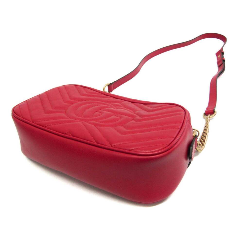 GUCCI Red Leather GG Marmont Shoulder Bag - Picture 2 of 12